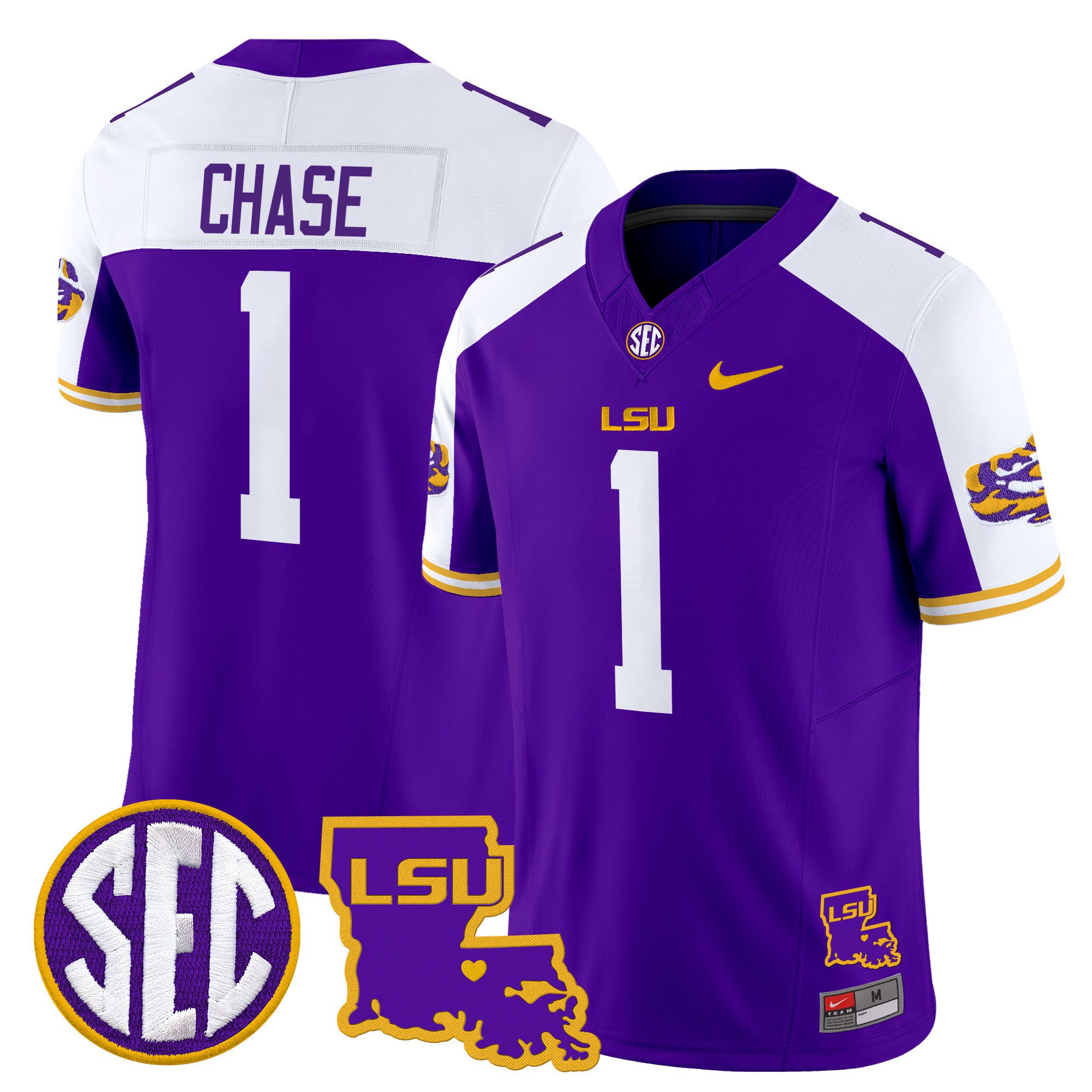 Men LSU Tigers #1 Chase Purple 2024 Nike Louisiana Patch Vapor Limited NCAA Jersey